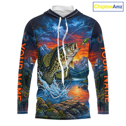 Personalized Hooded Crappie Fishing Shirt, Mountain River Fishing Jersey, Custom Team Shirt NHT1820