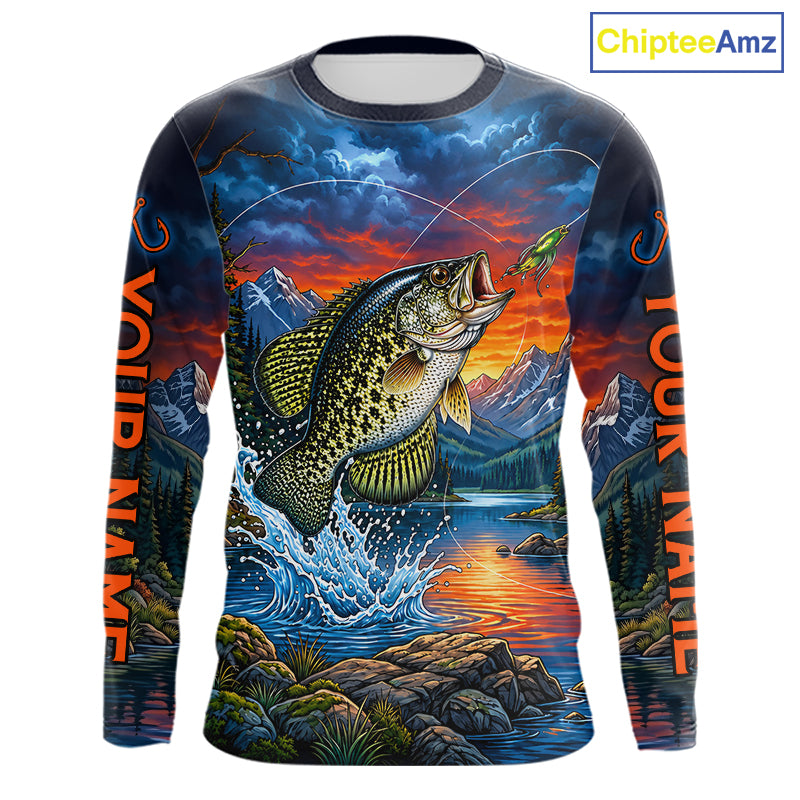 Personalized Crappie Fishing Shirt, Mountain River Fishing Jersey, Custom Team Shirt NHT1820