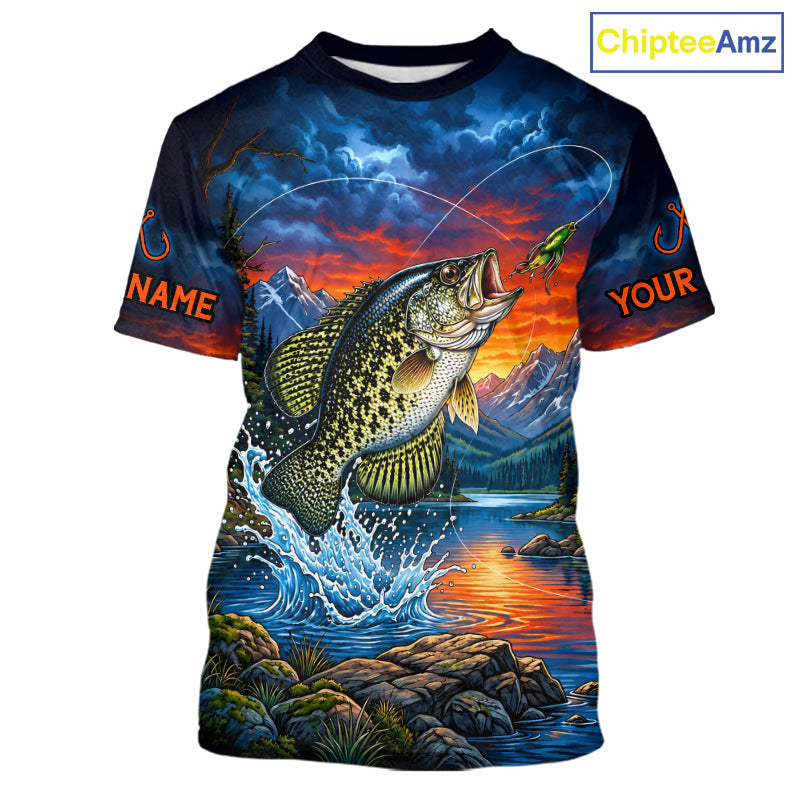 Crappie Fishing Shirt Short Sleeve T-Shirt design Moutain