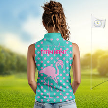 Load image into Gallery viewer, Women's Sleeveless Flamingo Golf Polo Shirt – Personalized Pink Flamingo Golf Jersey With Custom Name