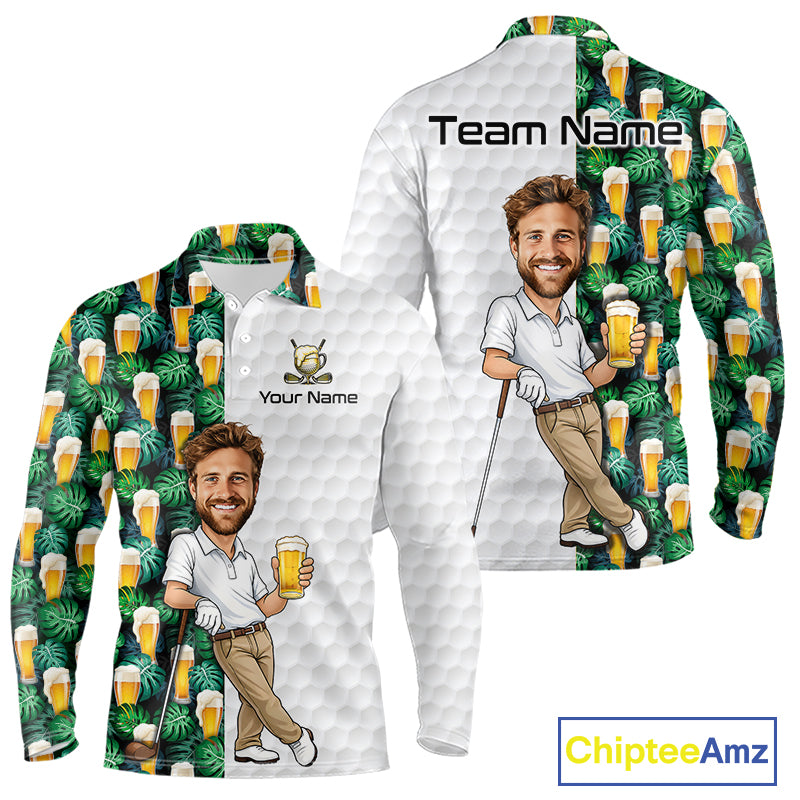 Custom Golf Polo With Face Funny Golfer Pattern Beer Tropical Lover Gift For Men NHT1319