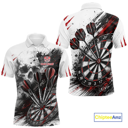 Skull Red Dart Board Polo 1/4-Zip Shirt For Men Custom Skull Darts Team Darts Tournament Jersey NHT1490