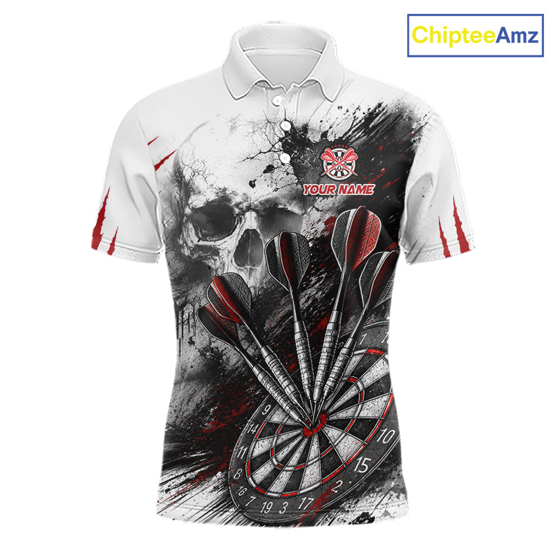Skull Red Dart Board Polo 1/4-Zip Shirt For Men Custom Skull Darts Team Darts Tournament Jersey NHT1490