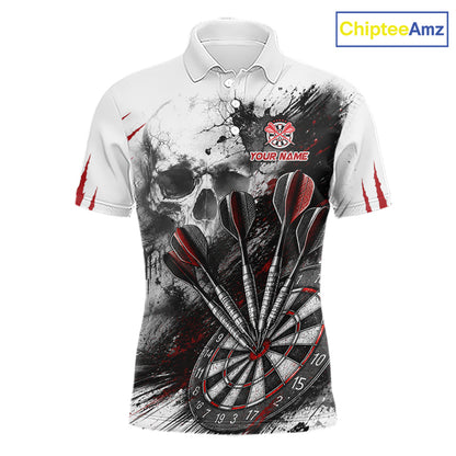 Skull Red Dart Board Polo 1/4-Zip Shirt For Men Custom Skull Darts Team Darts Tournament Jersey NHT1490