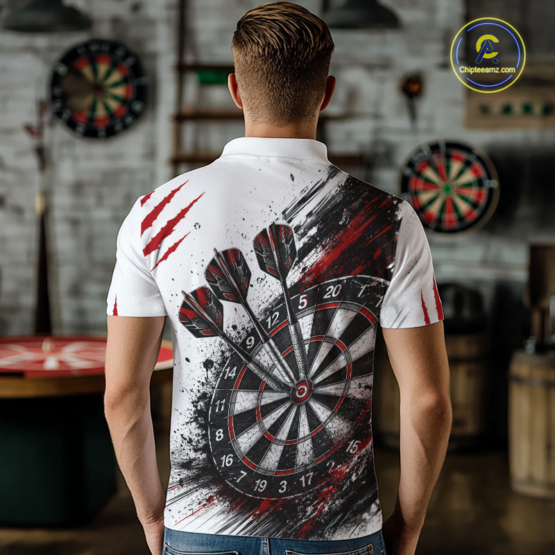 Skull Red Dart Board Polo 1/4-Zip Shirt For Men Custom Skull Darts Team Darts Tournament Jersey NHT1490