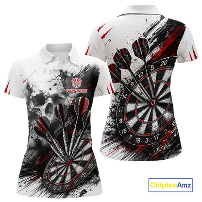 Skull Red Dart Board Polo 1/4-Zip Shirt For Women Custom Skull Darts Team Darts Tournament Jersey NHT1490