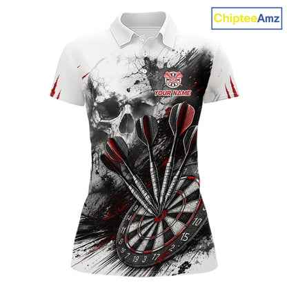 Skull Red Dart Board Polo 1/4-Zip Shirt For Women Custom Skull Darts Team Darts Tournament Jersey NHT1490