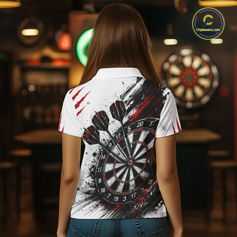 Skull Red Dart Board Polo 1/4-Zip Shirt For Women Custom Skull Darts Team Darts Tournament Jersey NHT1490