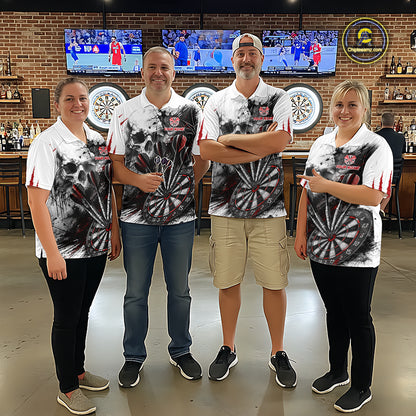 Skull Red Dart Board Polo 1/4-Zip Shirt For Men Custom Skull Darts Team Darts Tournament Jersey NHT1490
