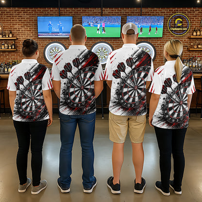 Skull Red Dart Board Polo 1/4-Zip Shirt For Women Custom Skull Darts Team Darts Tournament Jersey NHT1490
