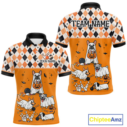French Orange Bulldog Halloween Bowling Team League Shirt, Bowling Polo Jersey For Men NHT1495