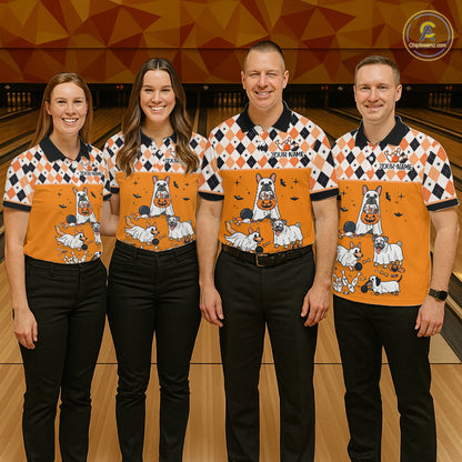 French Orange Bulldog Halloween Bowling Team League Shirt, Bowling Polo Jersey For Women NHT1495