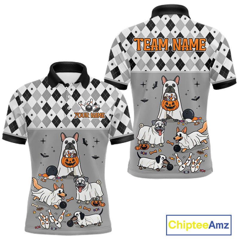 French Grey Bulldog Halloween Bowling Team League Shirt, Bowling Polo Jersey For Men NHT1496