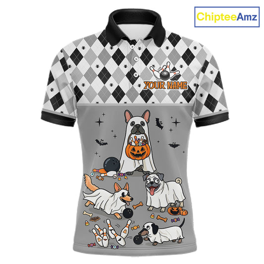 French Grey Bulldog Halloween Bowling Team League Shirt, Bowling Polo Jersey For Men NHT1496