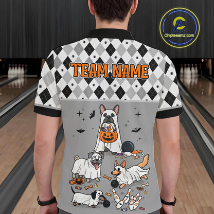 French Grey Bulldog Halloween Bowling Team League Shirt, Bowling Polo Jersey For Men NHT1496