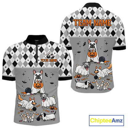 French Grey Bulldog Halloween Bowling Team League Shirt, Bowling Polo Jersey For Men NHT1496