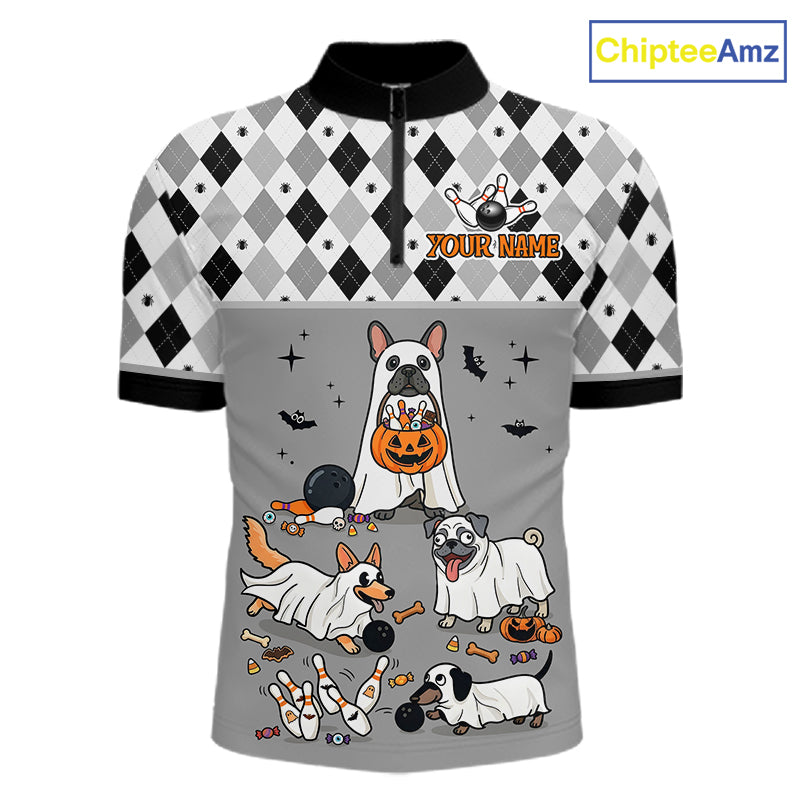 French Grey Bulldog Halloween Bowling Team League Shirt, Bowling Polo Jersey For Men NHT1496