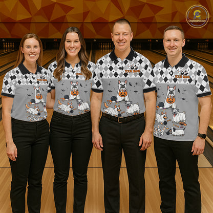 French Grey Bulldog Halloween Bowling Team League Shirt, Bowling Polo Jersey For Women NHT1496
