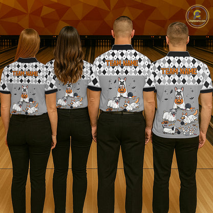 French Grey Bulldog Halloween Bowling Team League Shirt, Bowling Polo Jersey For Women NHT1496