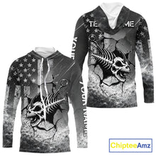 Load image into Gallery viewer, American Flag Fishing Fish Hook Skull Personalized Fishing Shirts, Hooded Patriotic Fishing Shirt Gift For Men NHT665