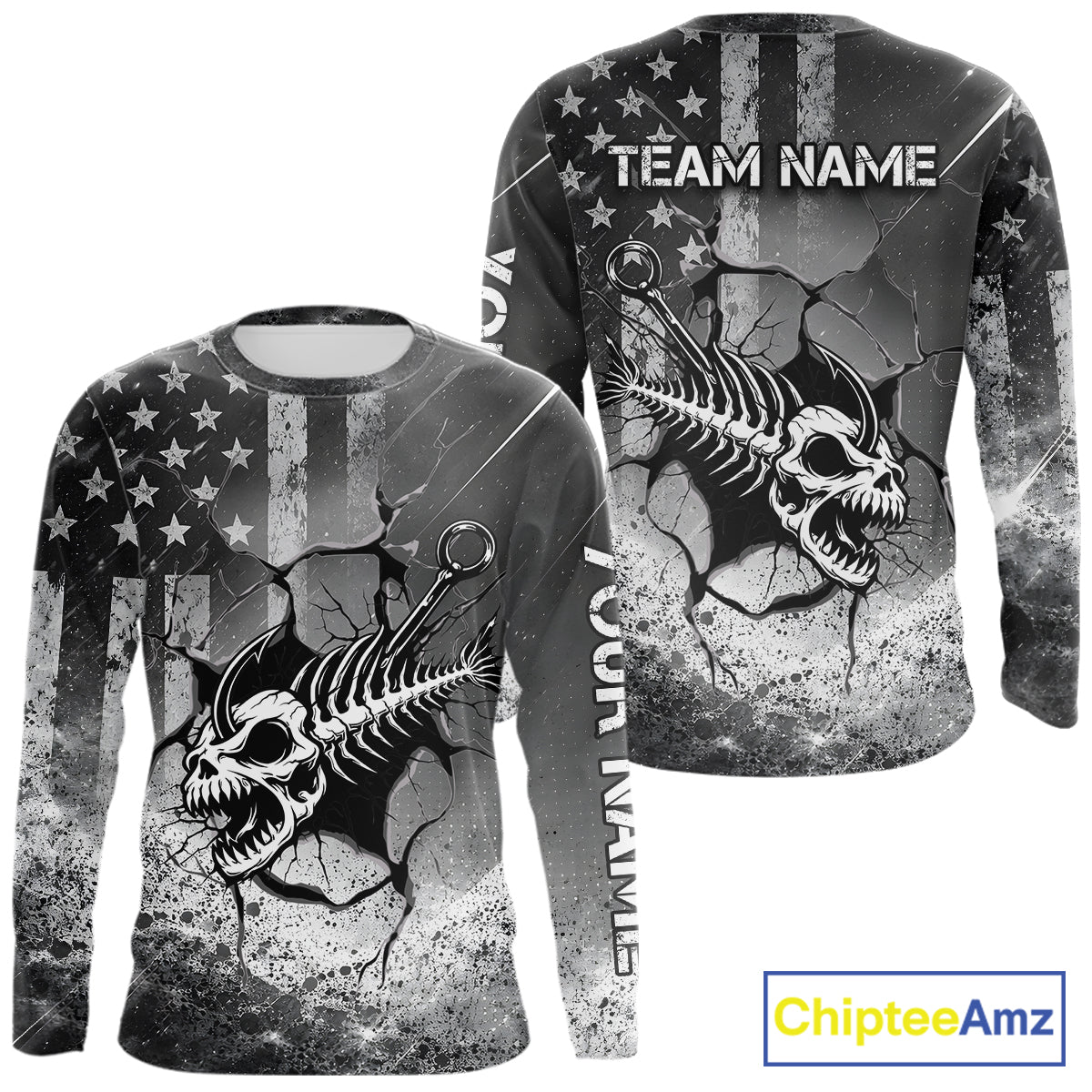 American Flag Fishing Fish Hook Skull Personalized Fishing Shirts, Patriotic Fishing Shirt Gift For Men NHT665