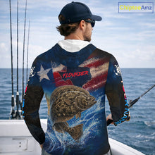Load image into Gallery viewer, Texas Flag Flounder Long Sleeve Hooded Fishing Jersey, Flounder Saltwater Performance UV Shirt For Men 