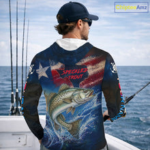 Load image into Gallery viewer, Texas Flag Speckled Trout Long Sleeve Hooded Fishing Jersey, Trout Saltwater Performance UV Shirt For Men 