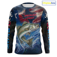 Load image into Gallery viewer, Texas Flag Speckled Trout Long Sleeve Fishing Jersey, Trout Saltwater Performance UV Shirt For Men 