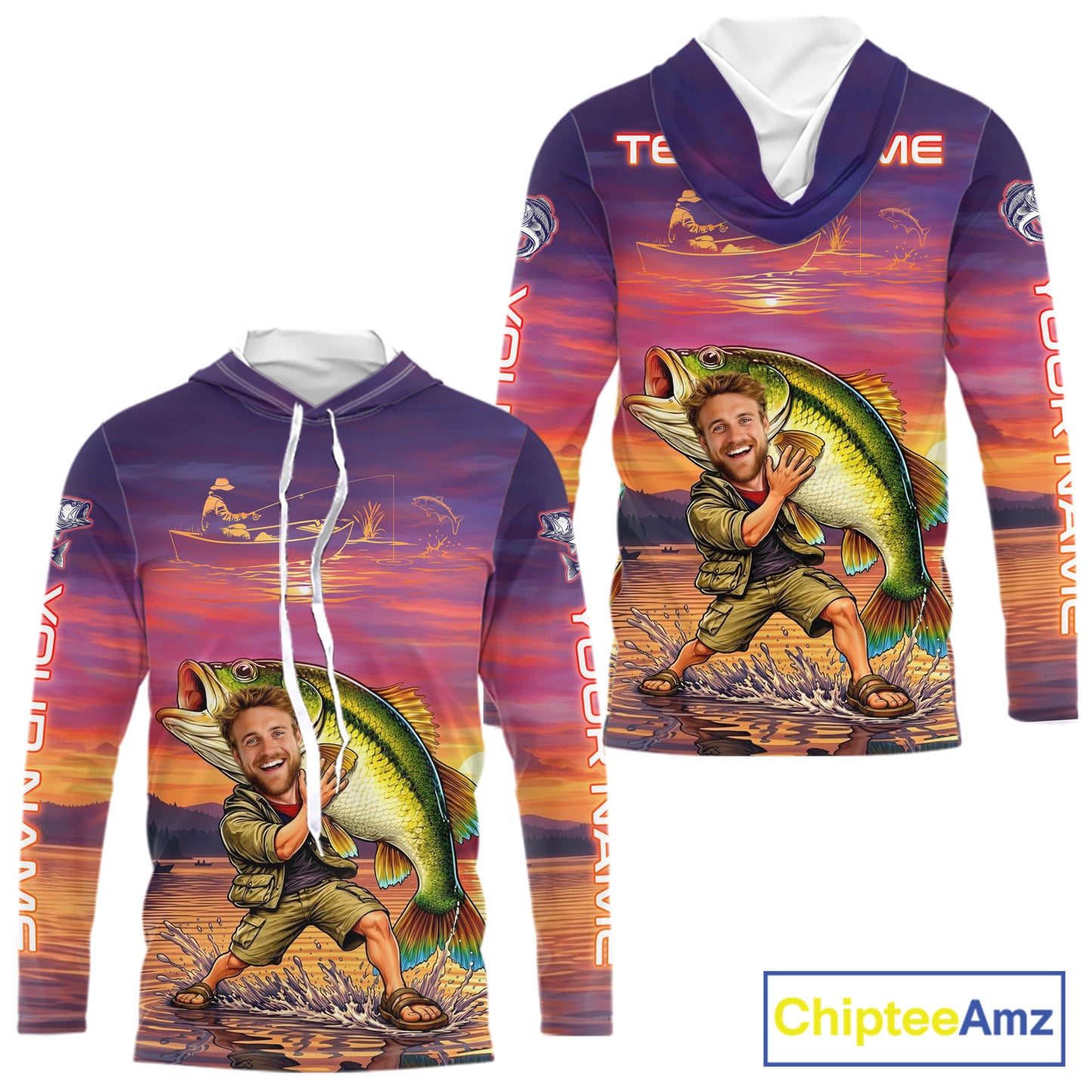 Custom Father's Day Hooded Bass Fishing Shirts Long Sleeve With Face, Personalized Funny Dad Fishing Button Shirt NHT679