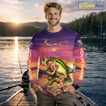 Load image into Gallery viewer, Custom Fathers Day Bass Fishing Shirts Long Sleeve With Face, Personalized Funny Dad Fishing Button Shirt NHT679