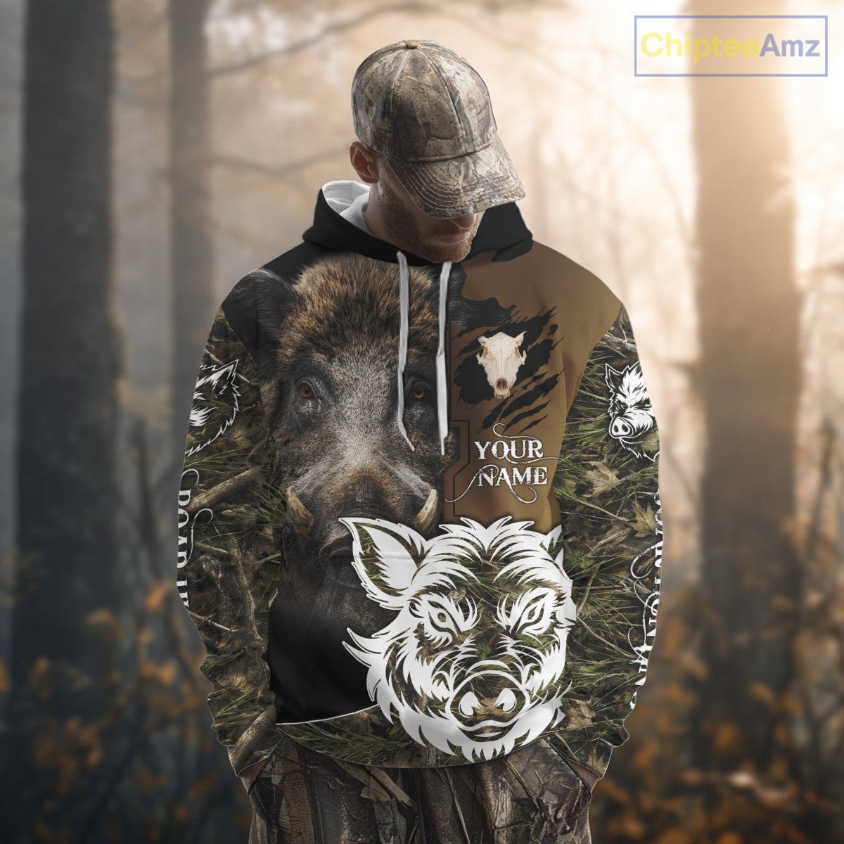 Wild Boar Hunting Shirt Custom Name Camo Skull Hunting Clothes For Hunters Gift NHT110