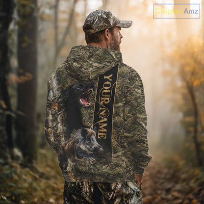 Wild Boar Hunting Shirt Forest Camo With Dog Custom Name Hunting Clothes Gifts for Hunter NHT111