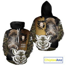 Load image into Gallery viewer, Wild Boar Hunting Shirt Custom Name Camo Skull Hunting Clothes For Hunters Gift NHT110