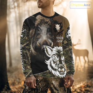 Wild Boar Hunting Shirt Custom Name Camo Skull Hunting Clothes For Hunters Gift NHT110