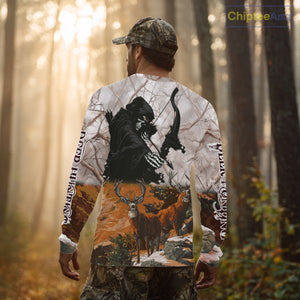 Orange Bowhunting Deer Camouflage Personalized Hunting Bow Grim Reaper Shirt NHT18