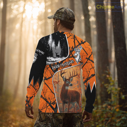 Beautiful Deer hunting Orange Camouflage custom Name Full printing Shirts Gifts For Men NHT39