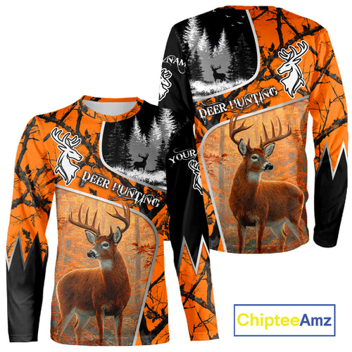 Beautiful Deer hunting Orange Camouflage custom Name Full printing Shirts Gifts For Men NHT39
