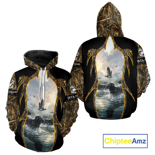 Duck Hunting Grass Camo with Black Labrador Retriever 3D Shirts, Hunting Gifts NBT140