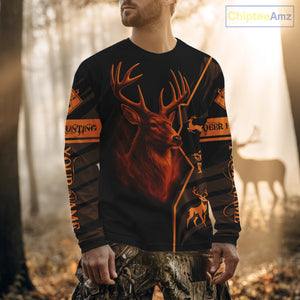 Black Orange Deer Hunting Shirt Personalized Custom Name 3D Full Print For Deer Hunters NHT57