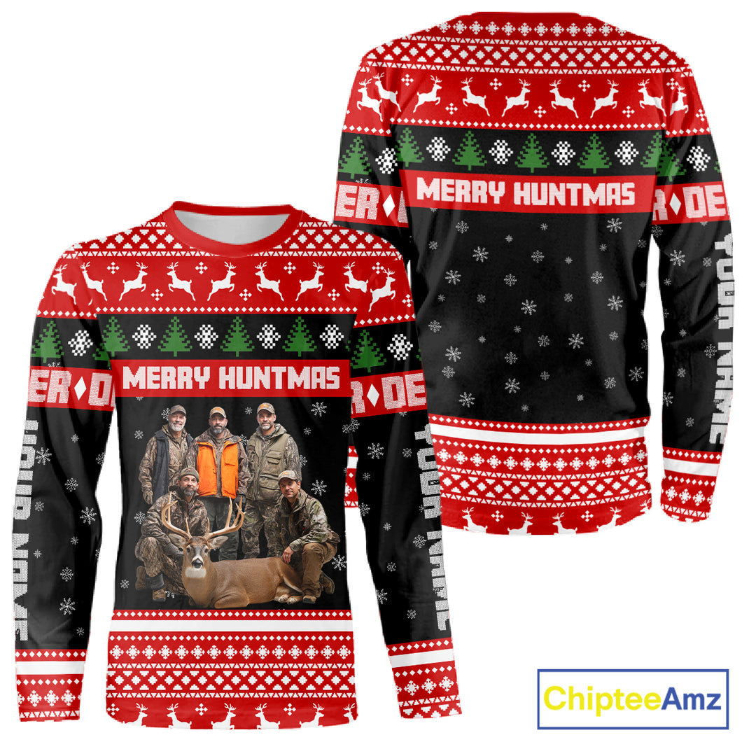 Custom Merry Huntmas Shirt – Personalized Deer Hunting Christmas Shirt with Your Photo NHT308