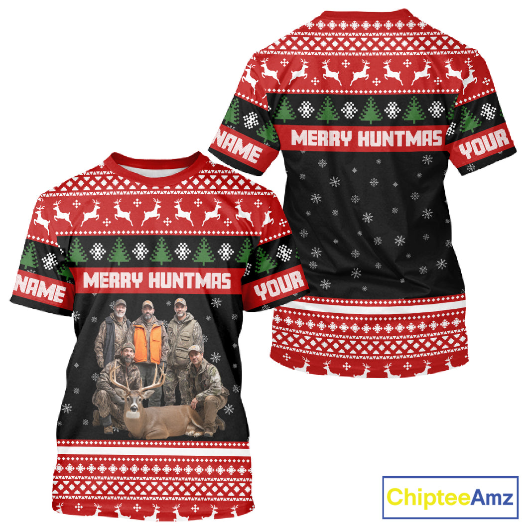 Custom Merry Huntmas Shirt – Personalized Deer Hunting Christmas Shirt with Your Photo NHT308