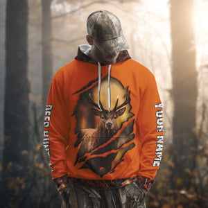 Deer Hunting Shirt Orange Forest Camo Hoodie, Long Sleeve Custom Name For Men NHT06