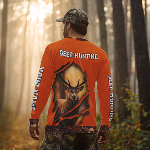 Deer Hunting Shirt Orange Forest Camo Hoodie, Long Sleeve Custom Name For Men NHT06