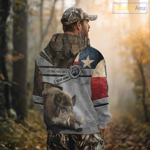 Best Wild Boar Hunting Camouflage TX Flag Custom Name Shirts for Hunter Gift For Hunter NHT107