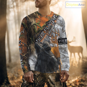 Deer Hunting 3D Shirt All-Over Print Orange White Tree Camo Deer Buck Grim Reaper For Hunters NHT23