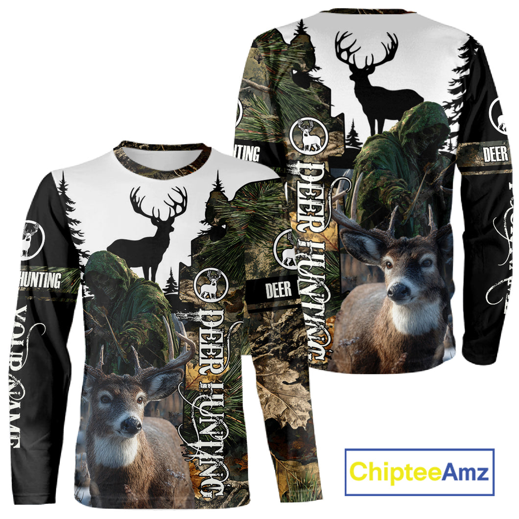 Deer Hunting 3D Shirt All-Over Print with Deer Buck, Grim Reaper Camouflage For Deer Hunters NHT24
