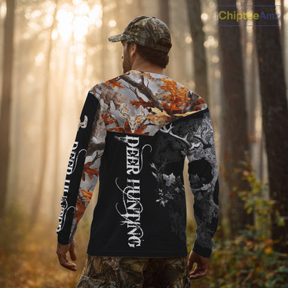 Custom Black Orange Forest Camo Deer Hunting Shirt For Men | 3D Full Print Hunting Clothes NHT58