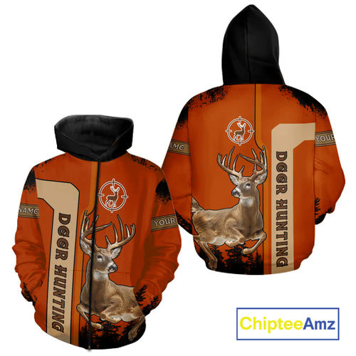Custom Orange Whitetail Deer Hunting 3D Shirt With Name Print For Hunters, Hunting Gift NHT69