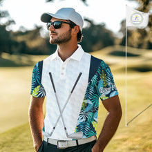 Load image into Gallery viewer, Personalized Green Tropical Plants Pattern Mens Golf Polo Shirts Custom Mens Golf Tops NHT689
