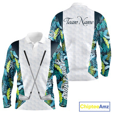 Load image into Gallery viewer, Personalized Green Tropical Plants Pattern Mens Golf Polo Shirts Custom Mens Golf Tops NHT689
